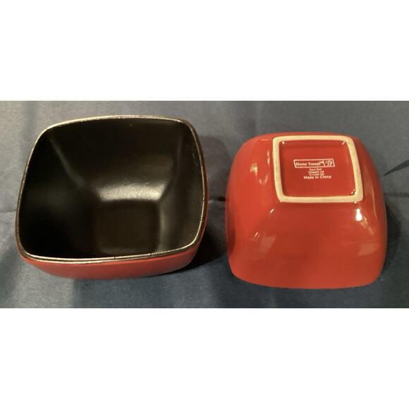Set of 2 Home Trends Red Claret Black Square Soup Cereal Bowls - Picture 7 of 7